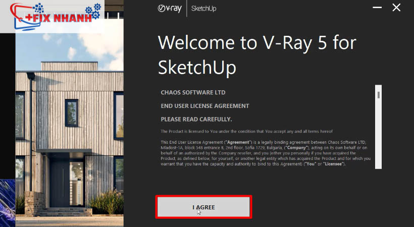 Chọn i agree để xác nhận tải vray 5 for sketchup 2020