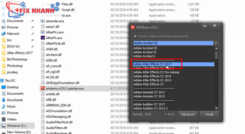 Chọn mục adobe after effects 2017
