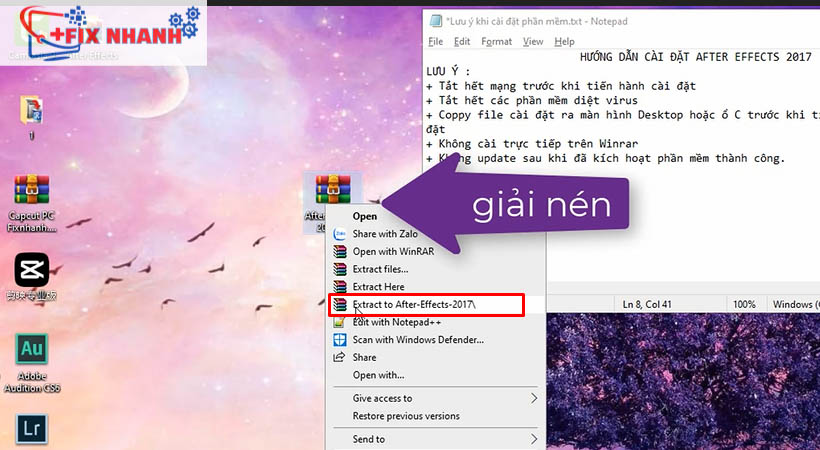 Giải nén file trước khi tải after effects 2017