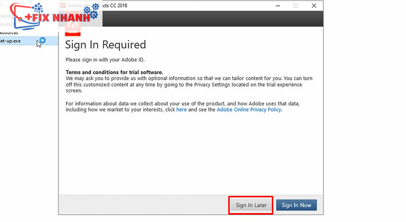 Để tải after effects 2018 nhấn chọn sign in later