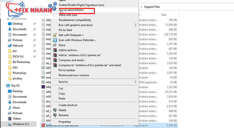 Khởi chạy file như hình bằng cách nhấn chọn run as administrator