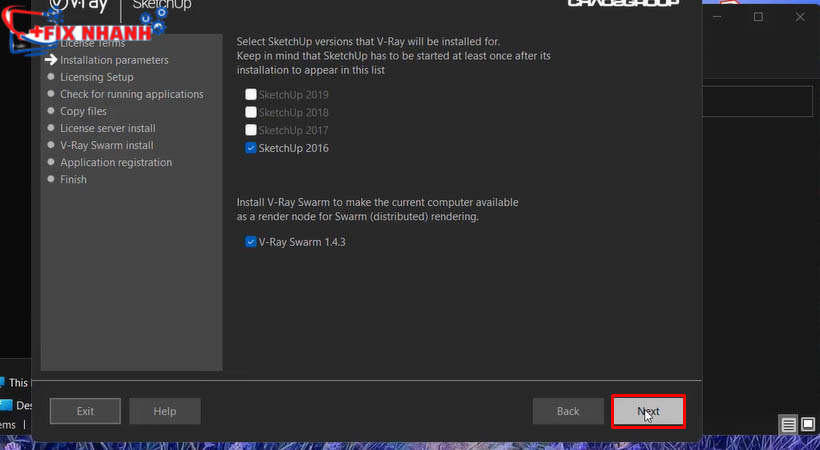 Chọn next để tiếp tục tải  sketchup 2016
