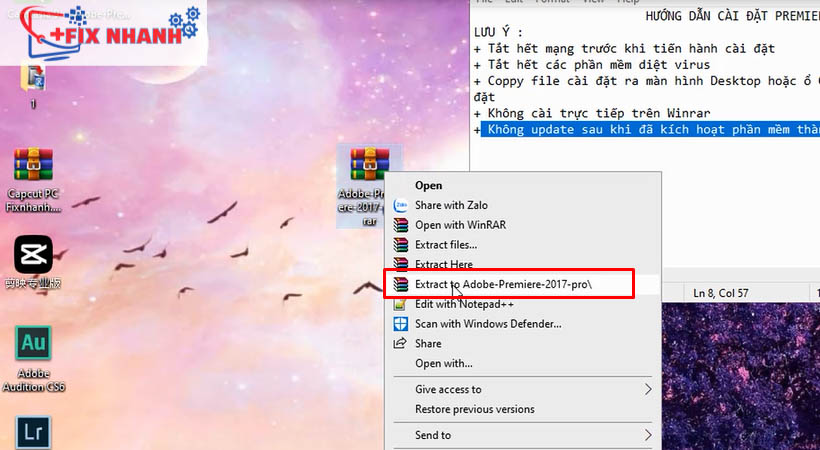 Giải nén file download adobe premiere 2017