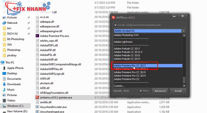 Mở file amtemu ... rồi chọn mục adobe premiere 2017