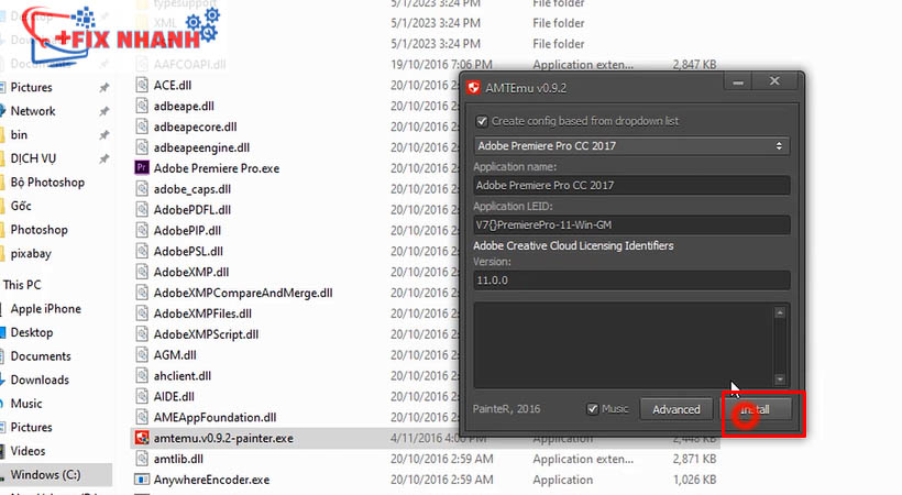 Chọn install download adobe premiere 2017