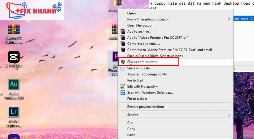 Cho chạy file adobe premiere 2017