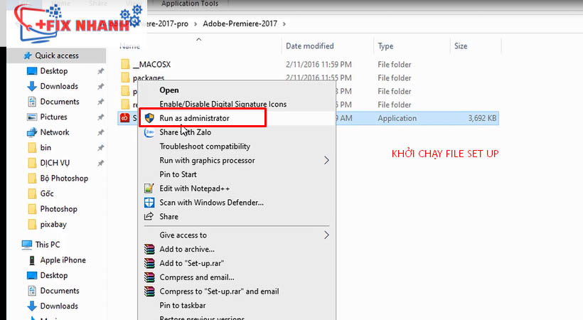Sau đó khởi chạy file set up trong file download adobe premiere 2017