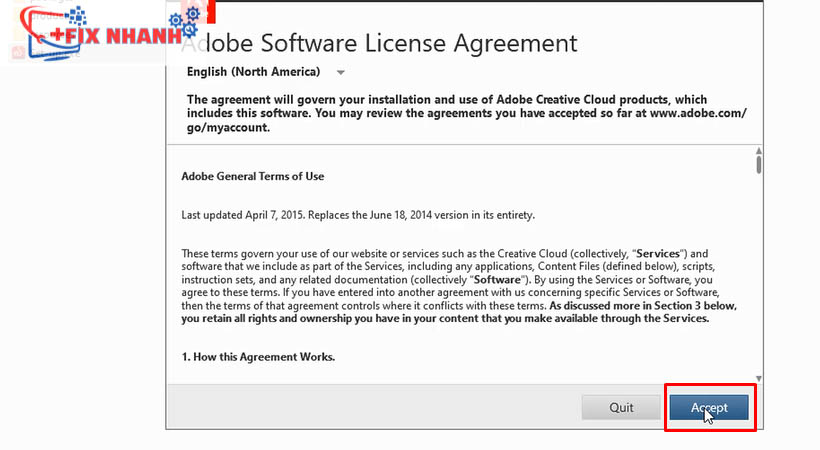 Chọn accept để tiếp tục download adobe premiere 2017 về máy