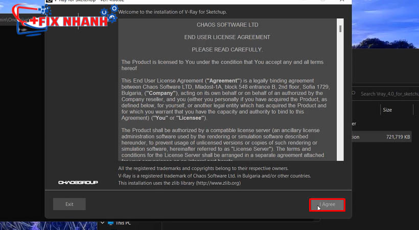 Nhấn agree để tải vray 4 for sketchup 2018
