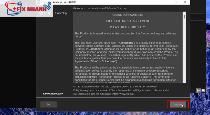 Chọn agree để tiếp tục tải vray 4 for sketchup 2019