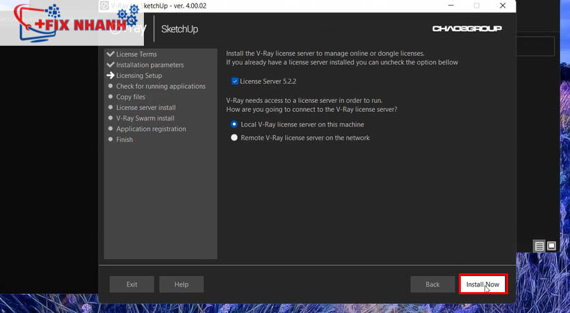 Tiếp tục tải vray 4 for sketchup 2019 bằng cách chọn install now
