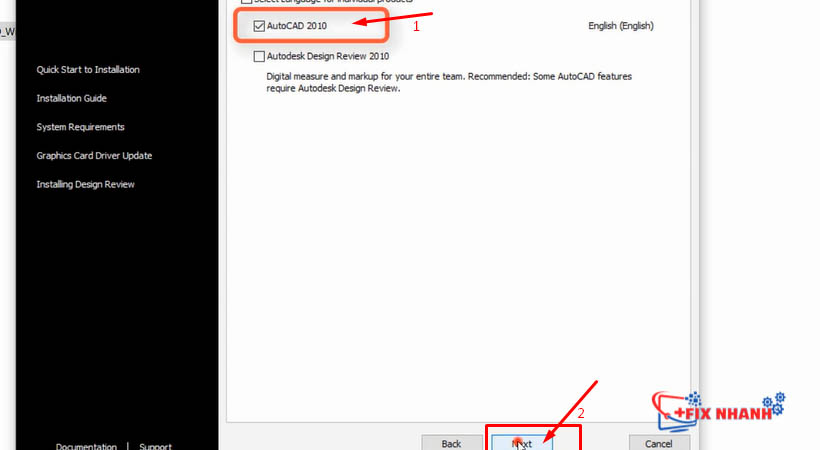 chọn autocad 2010 , chọn next