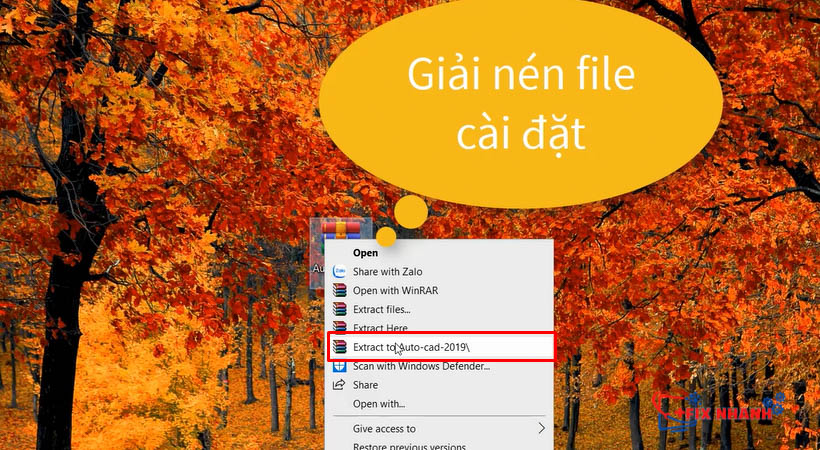 Giải nén file AutoCAD 2019 như hình