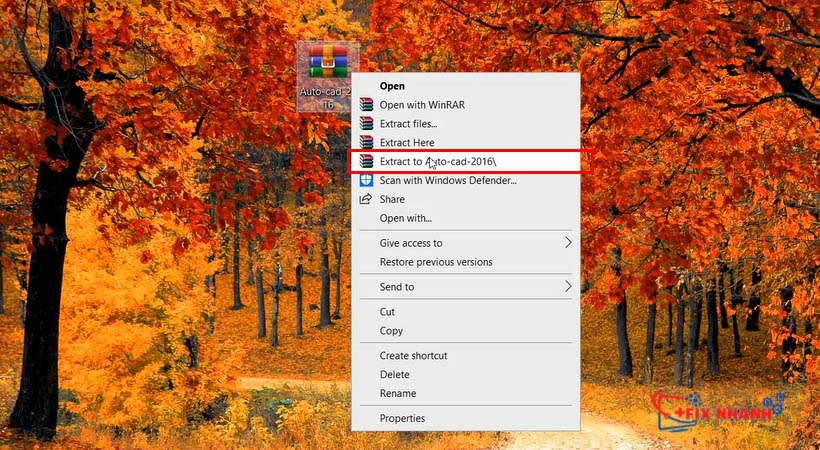 giải nén file AUTOCAD 2016 đã tải về 