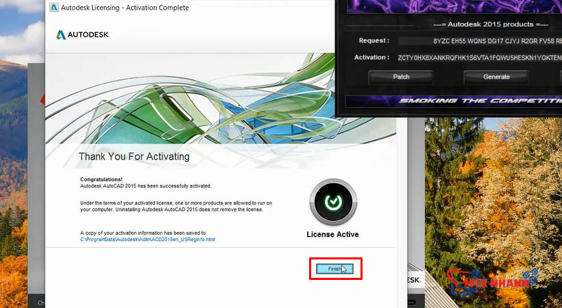 hoàn tất cài đặt AutoCAD 2015 