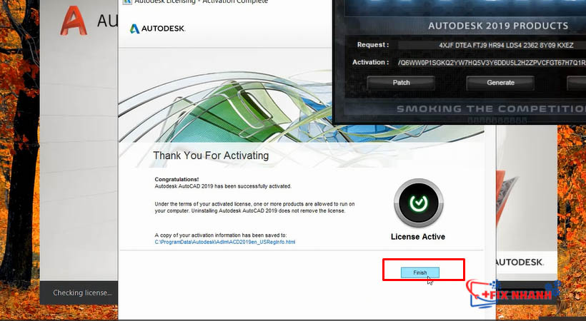 Chọn Finish để hoàn tất cài đặt Autocad 2019