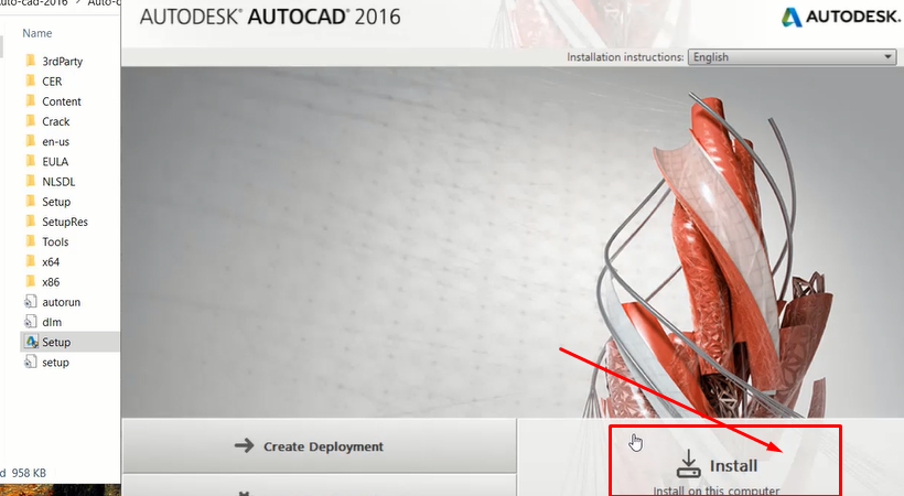 Chạy File “ Set-up” trong thư mục, sau đó chọn Install để tải AutoCad 2016