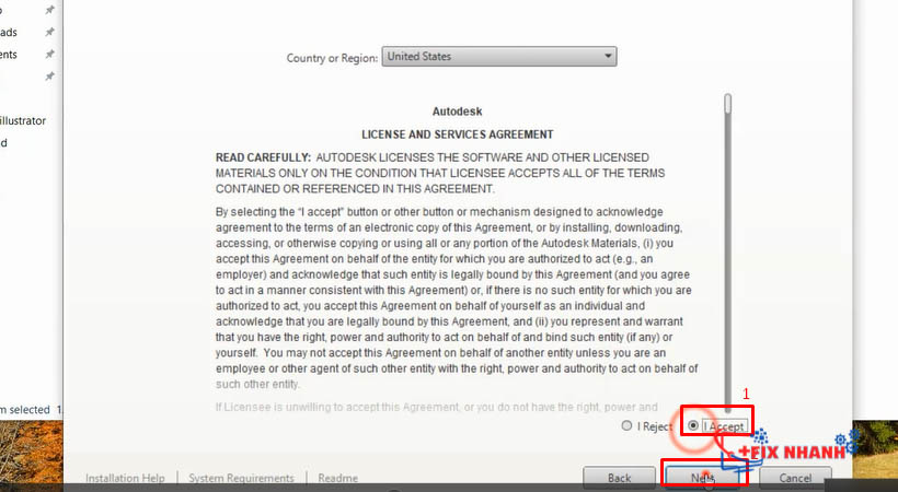 chọn I accept sau đó chọn Next