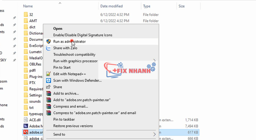 khởi chạy file dưới quyền admin