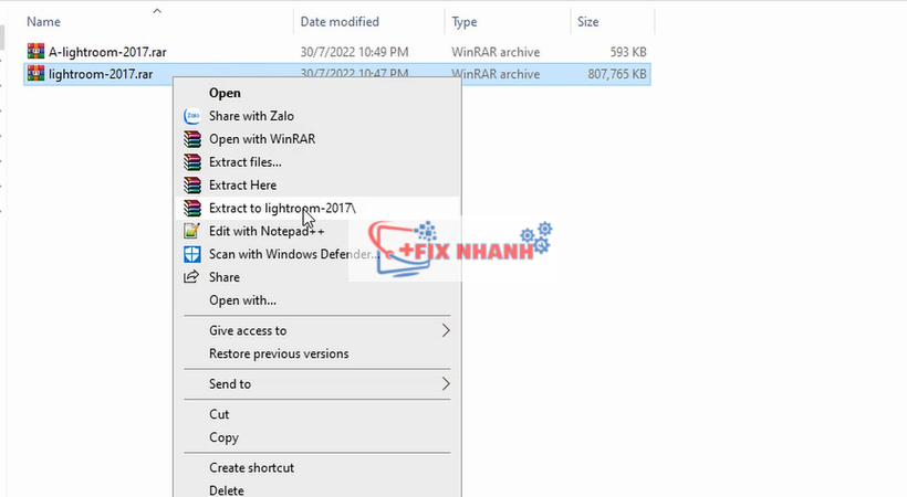 giải nén file cài đặt phần mềm lightroom 2017