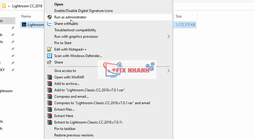 khởi chạy file cài đặt lightroom 2018