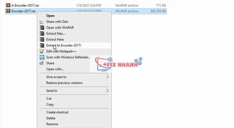 giải nén file cài đặt encoder 2017