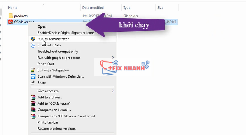 tiến hành khởi chạy file