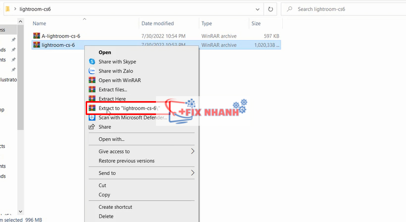 giải nén File cài đặt Lightroom CS6