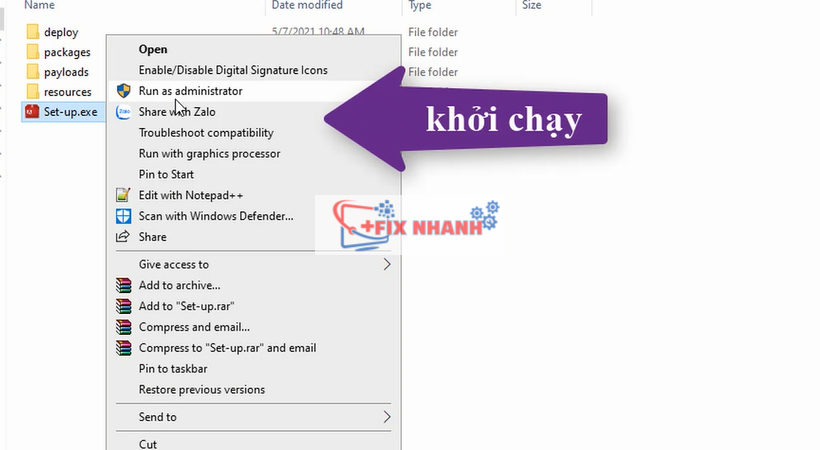 khởi chạy file setup