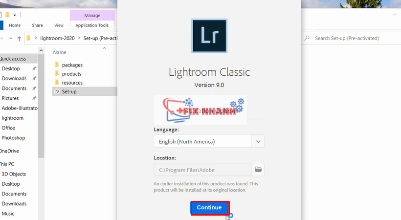 Chọn Continue để tiếp tục tải lightroom 2020