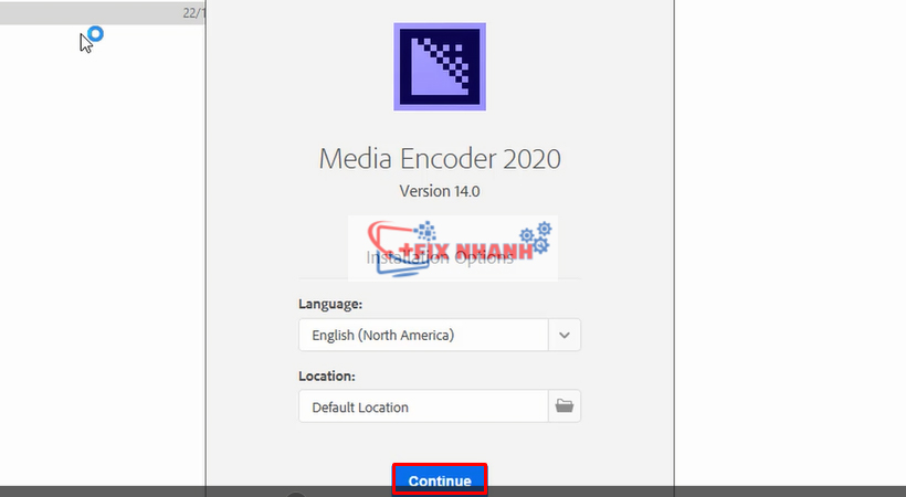 nhấn continue để tiếp tục cài encoder 2020