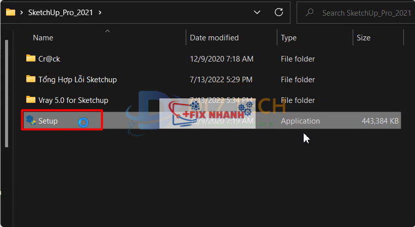 Khởi chạy File setup