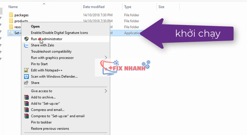 Khởi chạy file setup