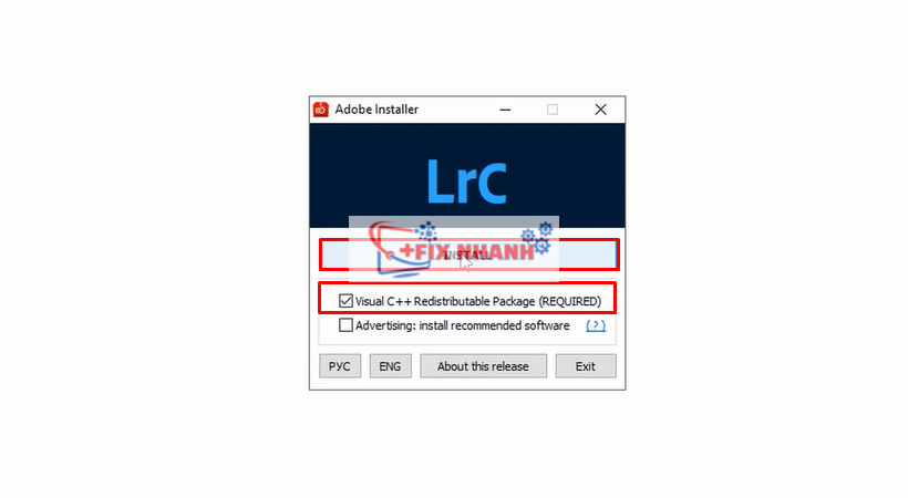 chọn các mục như hình rồi nhấn Install để cài lightroom 2021