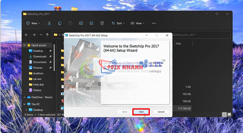 Nhấn next để tiếp tục tải sketchup 2017