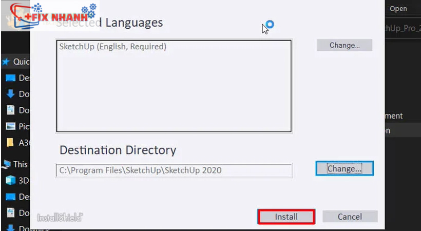 Chọn install để cài đặt sketchup 2020