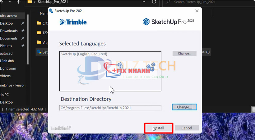 Nhấn install để cài sketchup 2021