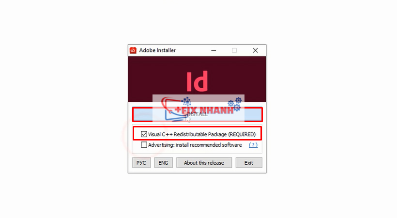 chọn mục như hình rồi chọn install để cài indesign 2021