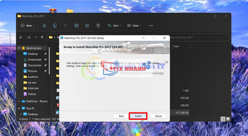 Nhấn Install để cài đặt sketchup 2017