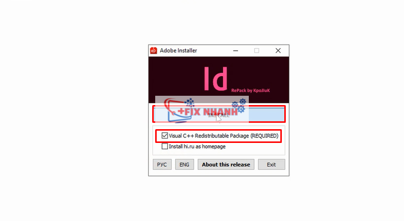 chọn visual c++ rồi chọn install để cài indesign 2020