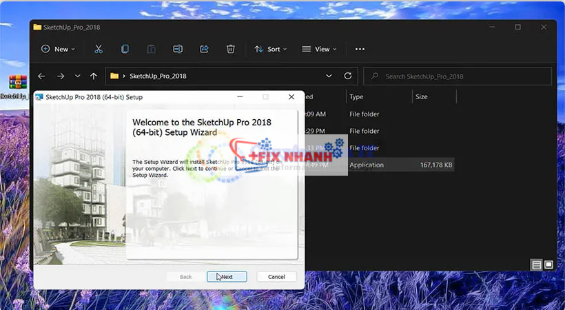 Nhấn next để tiếp tục tải sketchup 2018