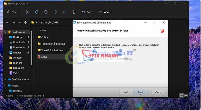 Nhấn chọn Install để cài sketchup 2019