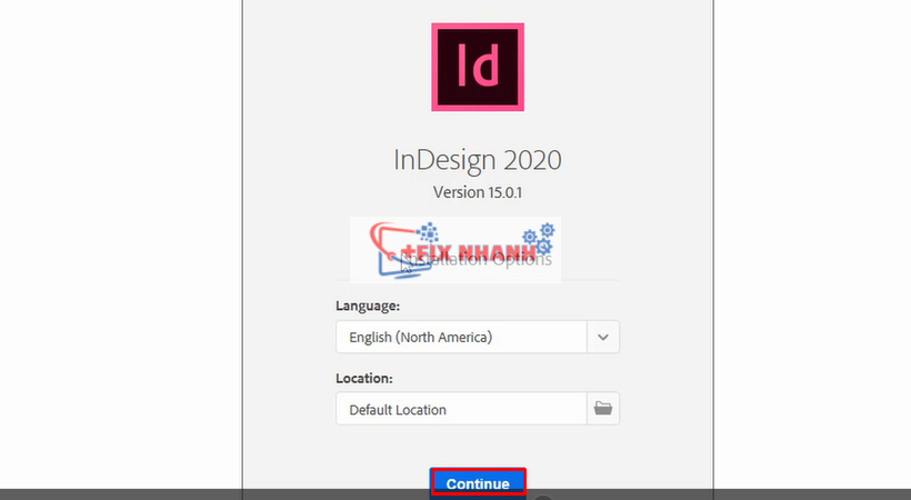 chọn continue để tiếp tục cài indesign 2020