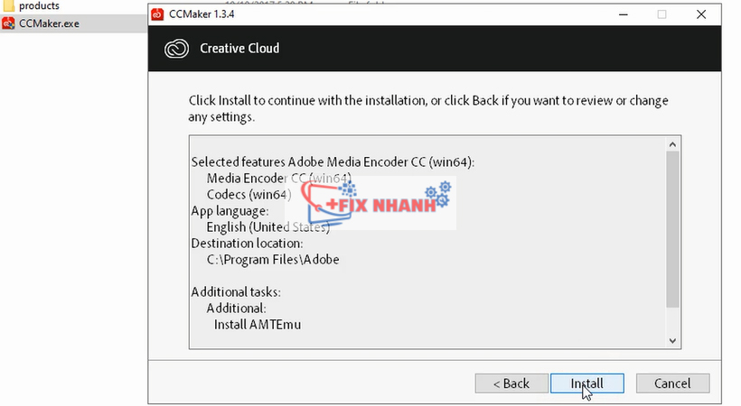 chọn install để cài encoder 2018