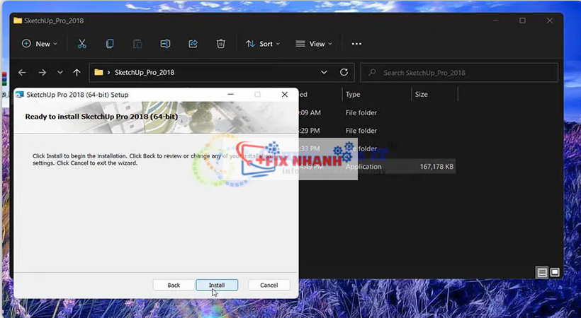 Nhấn Install để cài đặt sketchup 2018