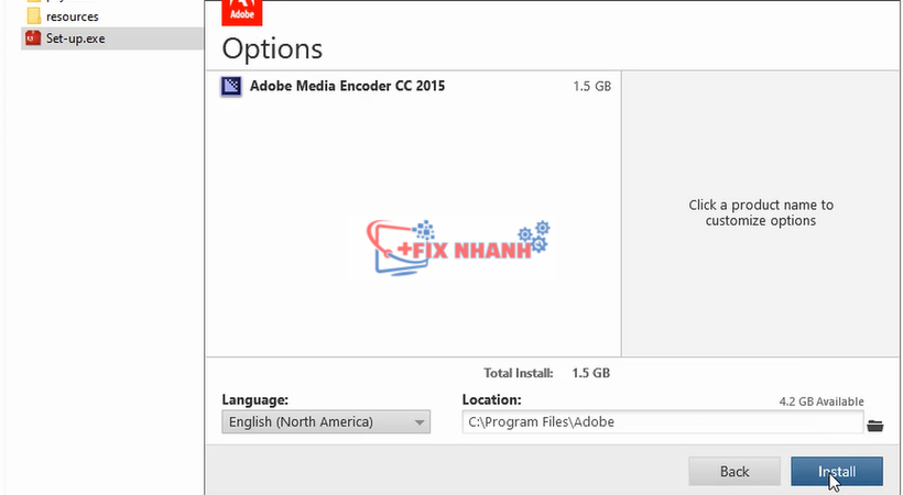 chọn install để cài đặt encoder 2015
